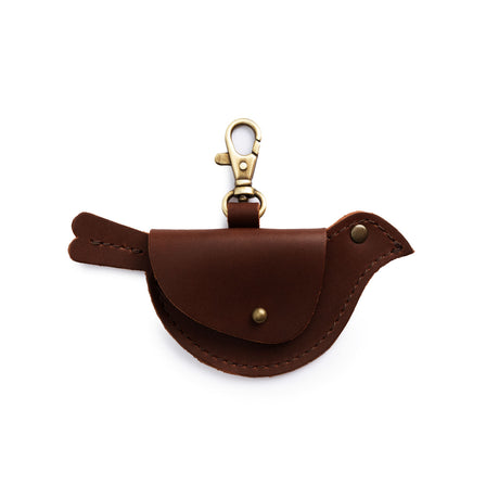 Cognac | Bird shaped pouch with button closure and lobster clasp