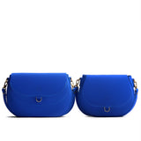 Blue Joy | Size comparison of two leather Crossbodies with a flaps and magnetic closures