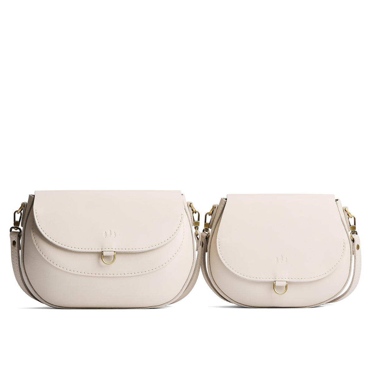 Bone | Size comparison of two leather Crossbodies with a flaps and magnetic closures