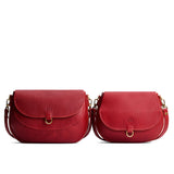 Chili Red | Size comparison of two leather Crossbodies with a flaps and magnetic closures