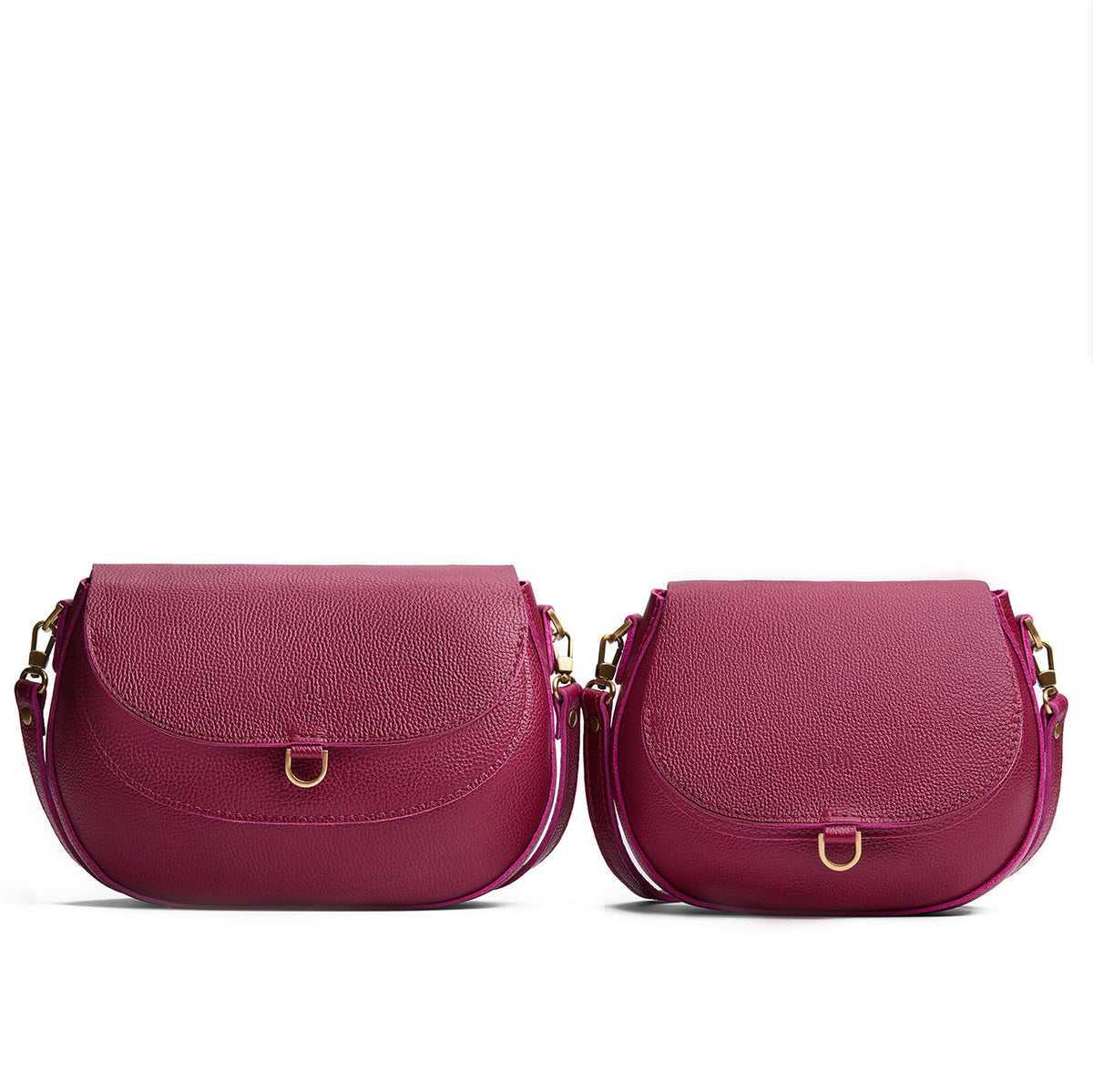 Orchid | Size comparison of two leather Crossbodies with a flaps and magnetic closures