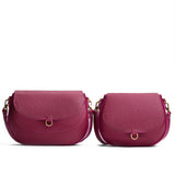 Orchid | Size comparison of two leather Crossbodies with a flaps and magnetic closures
