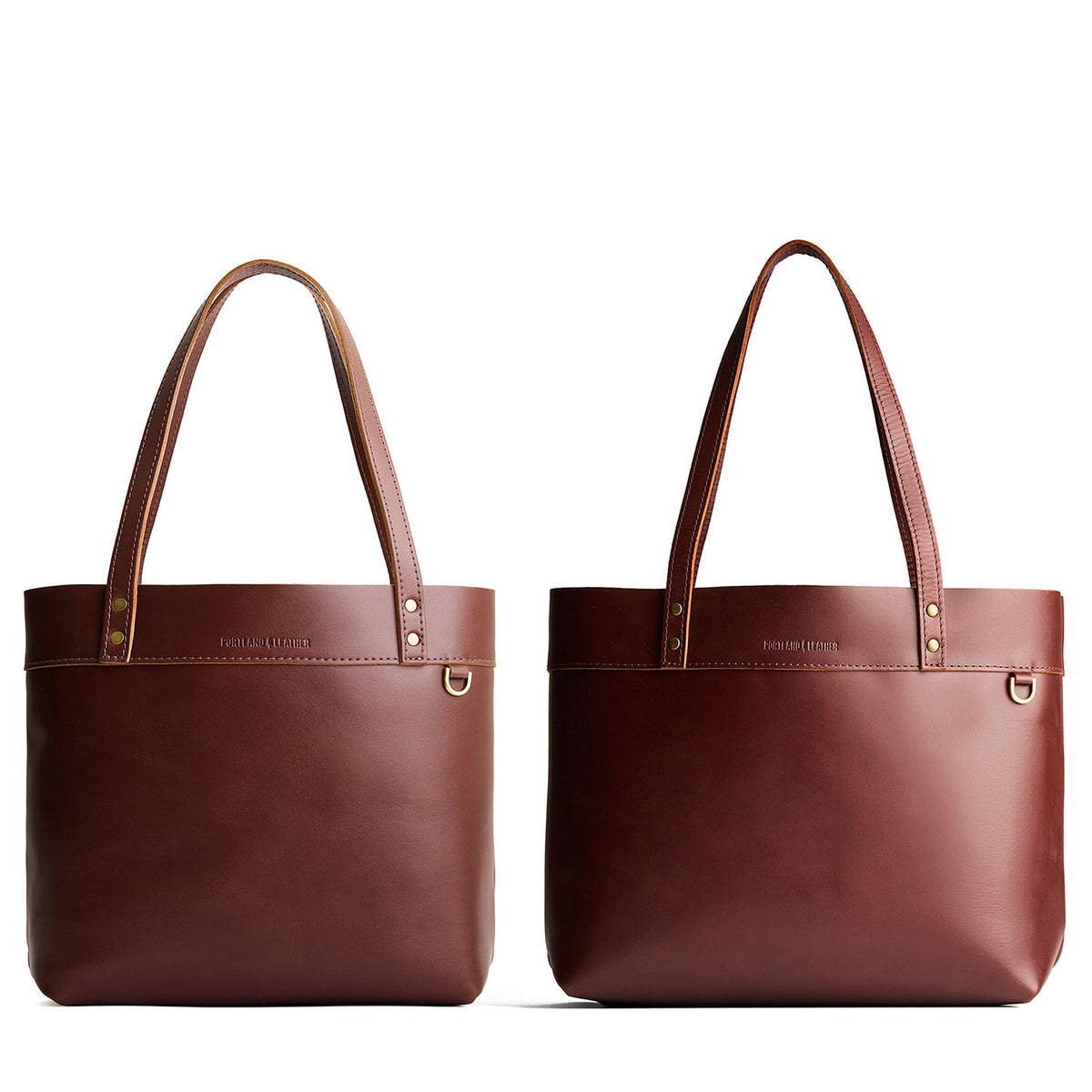 Cognac | Side by side comparison of both sizes of the Montana Tote