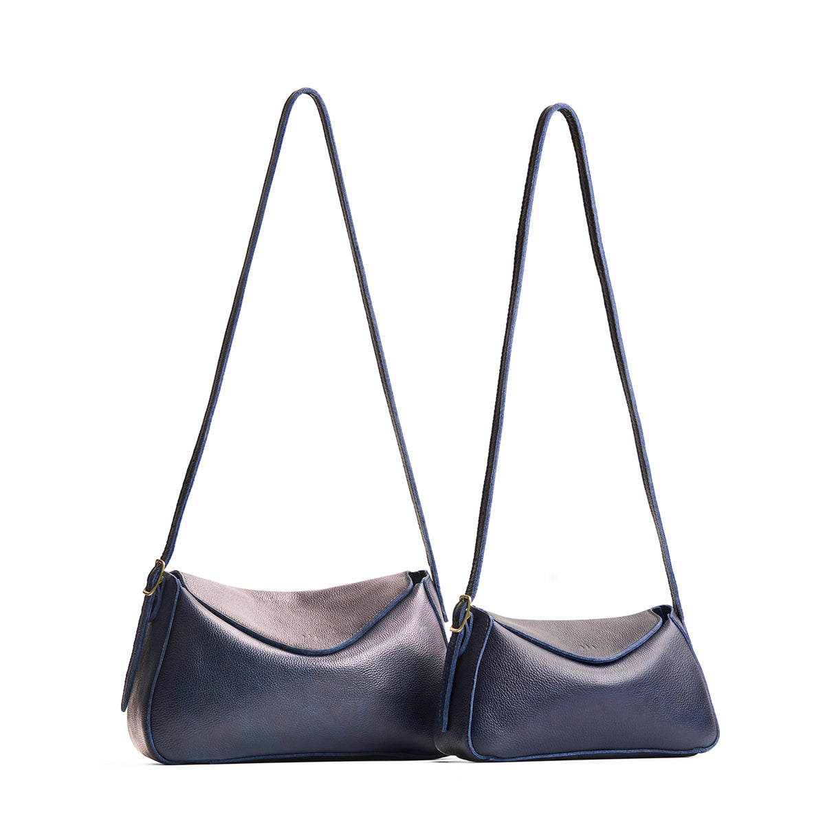 Cobalt | Size comparison image of small and medium Neruda Crossbody