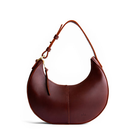 Cognac*Large  | Large crescent shaped shoulder bag with zipper closure and adjustable strap