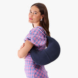 Alaska Blue Small | Crescent shaped shoulder bag with zipper closure and adjustable strap
