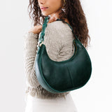 Forest Green Small | Crescent shaped shoulder bag with zipper closure and adjustable strap