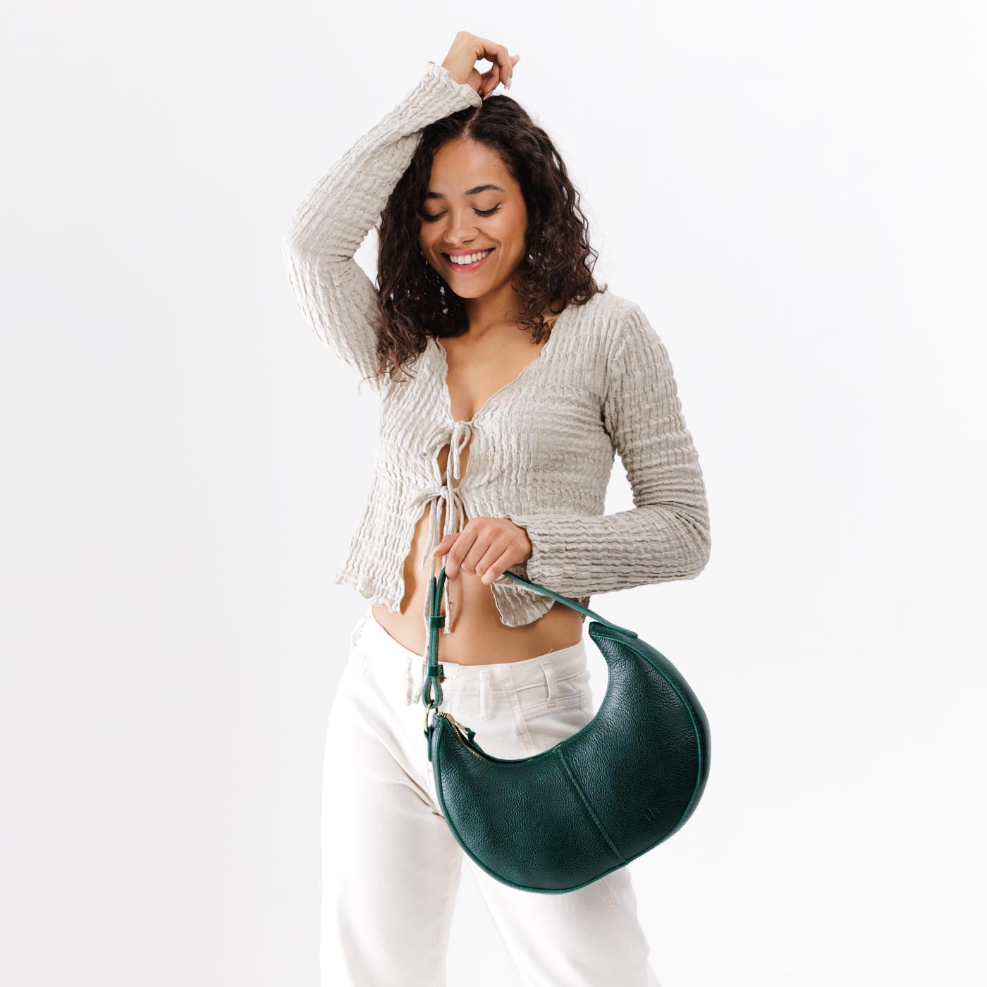 Forest Green*Classic | Crescent shaped shoulder bag with zipper closure and adjustable strap