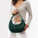 Forest Green Small | Crescent shaped shoulder bag with zipper closure and adjustable strap