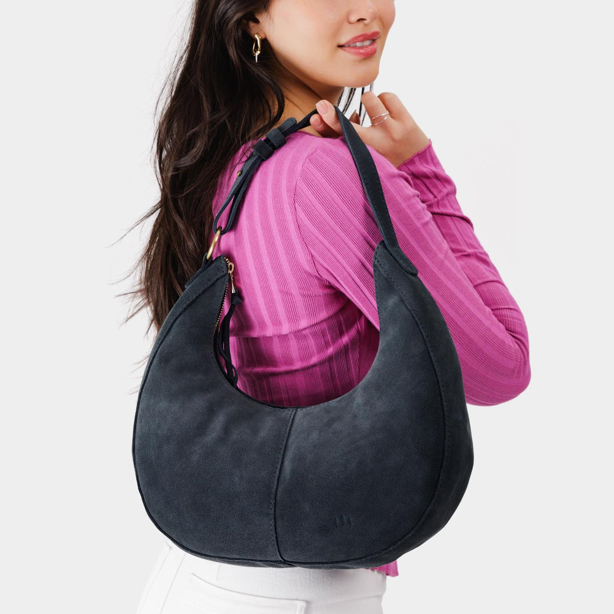 Peppercorn*Large | Crescent shaped shoulder bag with zipper closure and adjustable strap