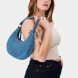 Mariner Blue Small | Crescent shaped shoulder bag with zipper closure and adjustable strap
