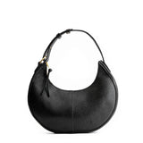 Pebbled--black Small | Crescent shaped shoulder bag with zipper closure and adjustable strap