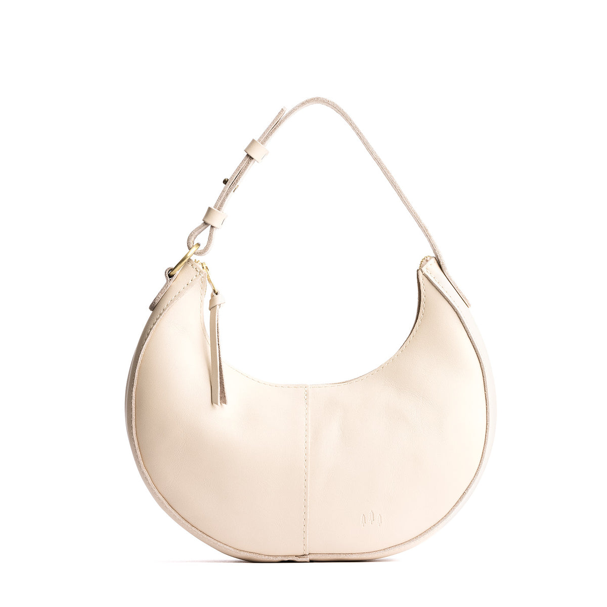 Bone*Small | Crescent shaped shoulder bag with zipper closure and adjustable strap