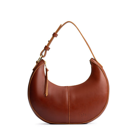 Chestnut*Large | Crescent shaped shoulder bag with zipper closure and adjustable strap
