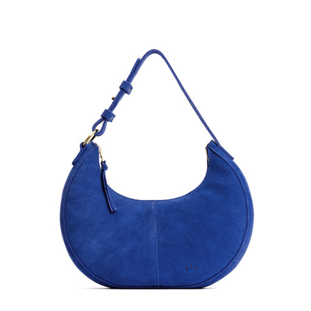 Joni Blue*Large | Large crescent shaped shoulder bag with zipper closure and adjustable strap