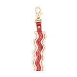 Pancetta | Keychain shaped like a strip of bacon with a swivel lobster clasp on a white background