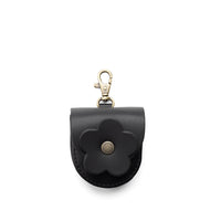 Black | U shaped pouch with leather flower applique