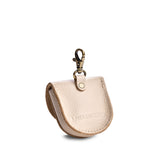 Pebbled Bone | U shaped pouch with leather flower applique