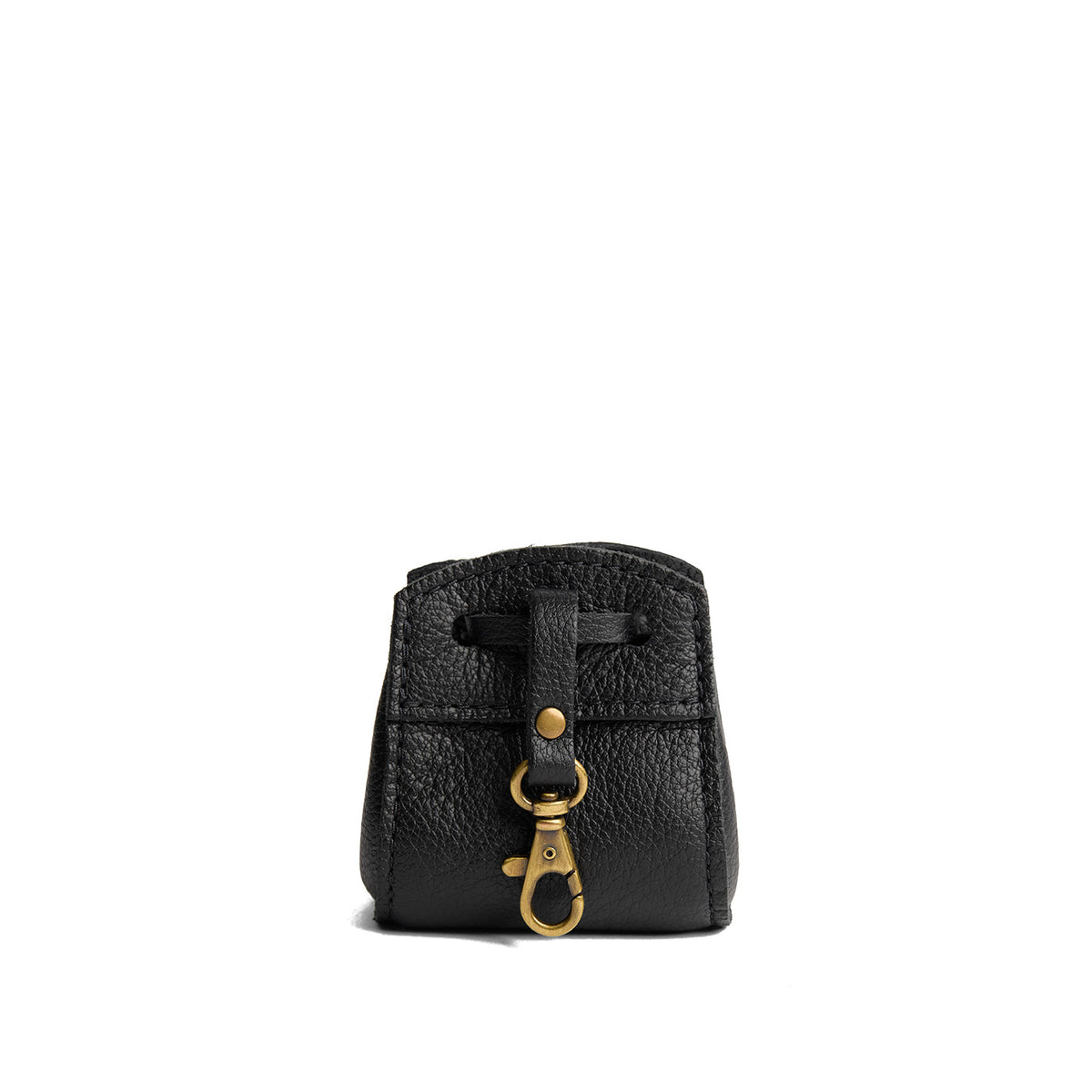Pebbled--black | Small leather pouch with leather drawstring closure and lobster claw clasp
