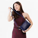 Cobalt Small | Zip top petite crossbody bag with detachable strap