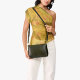Pebbled Olive Small | Zip top crossbody bag with detachable strap