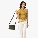 Pebbled Olive Small | Zip top crossbody bag with detachable strap
