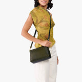 Pebbled Olive Small | Zip top crossbody bag with detachable strap