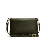 Pebbled Olive Small | Zip top petite crossbody bag with detachable strap