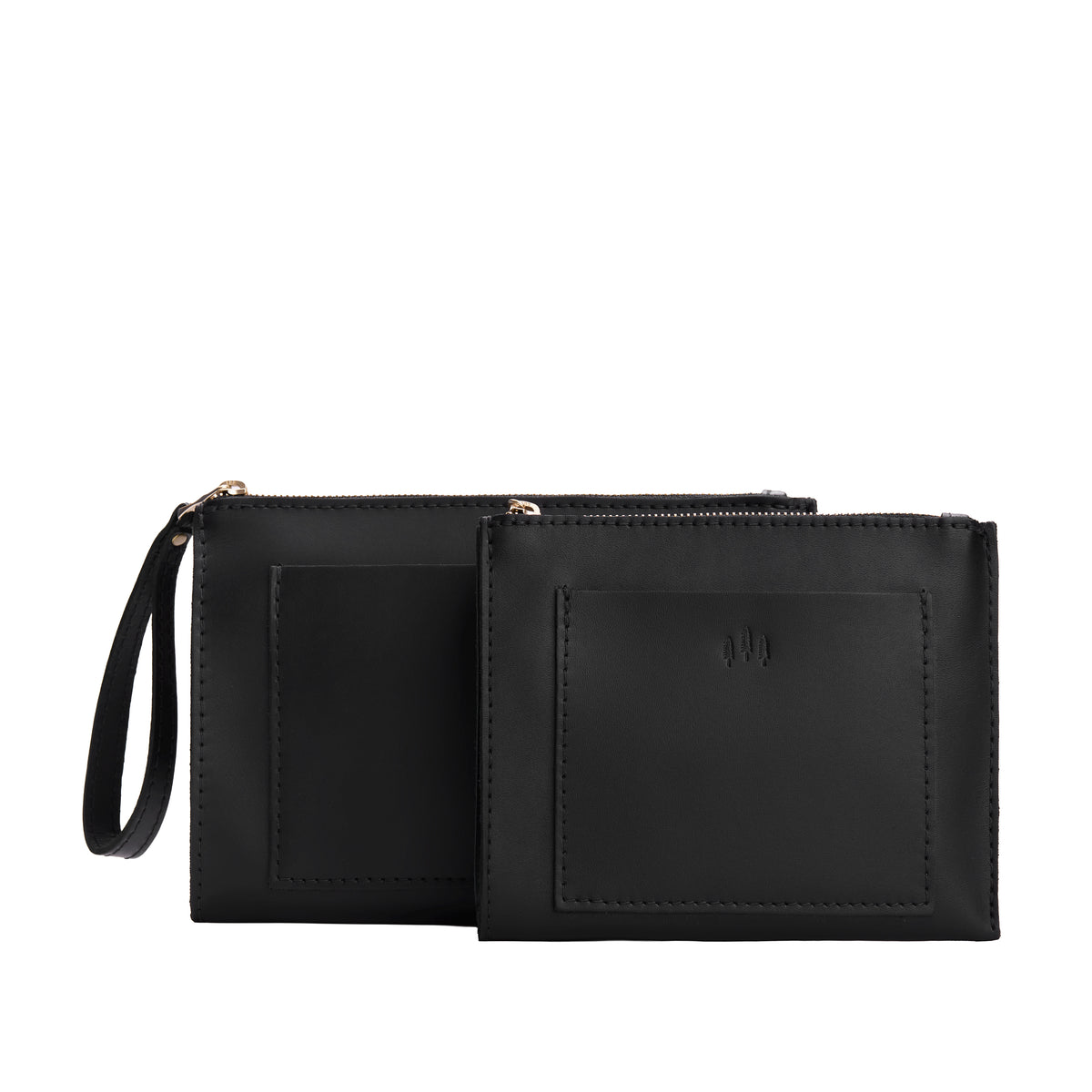 Black | Size comparison of both wristlet pouch with front pocket and zipper closure
