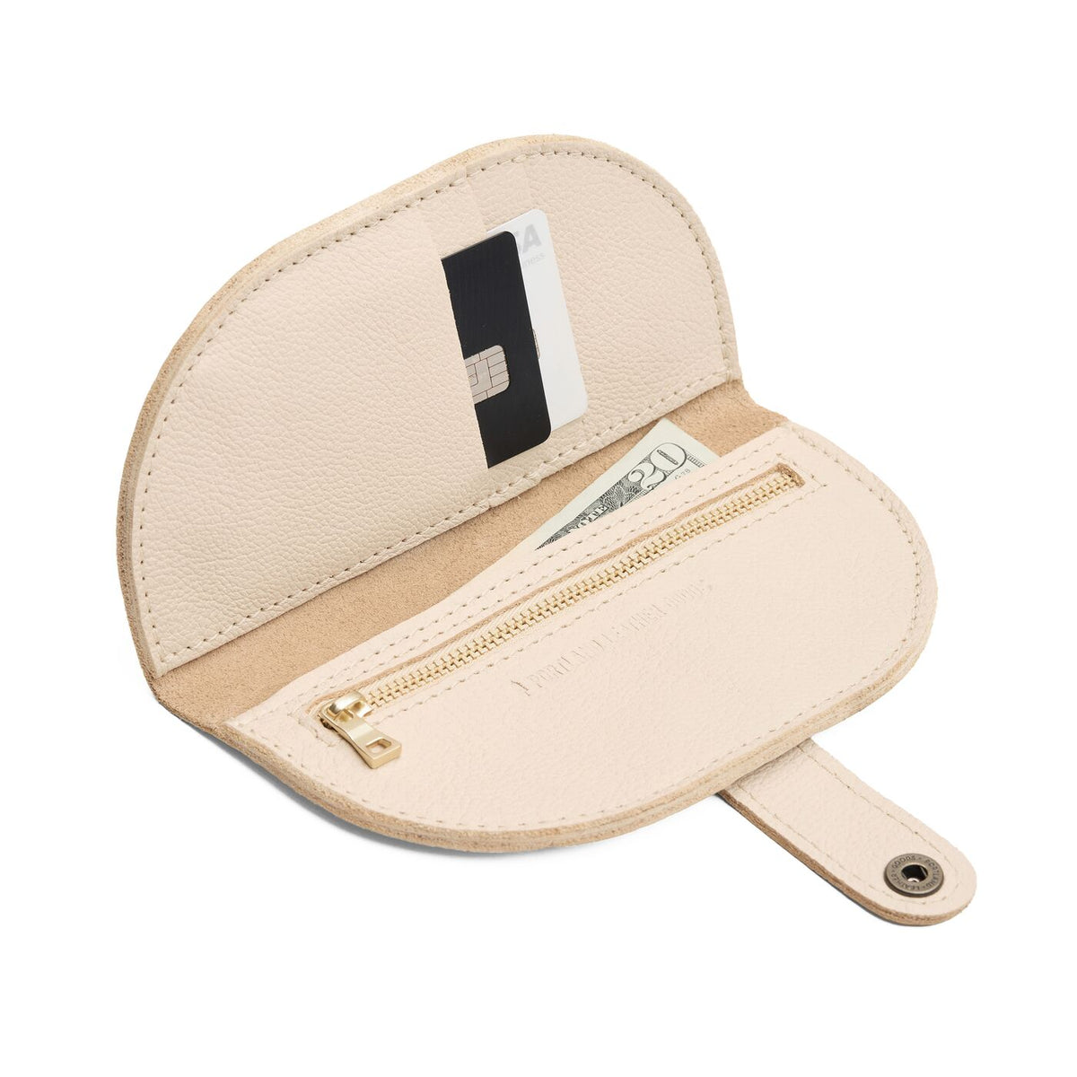 Pebbled Bone | Semicircle bifold wallet with snap closure