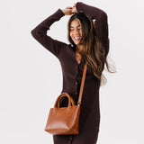 Honey Small | Petite tote purse with structured leather handles and crossbody strap