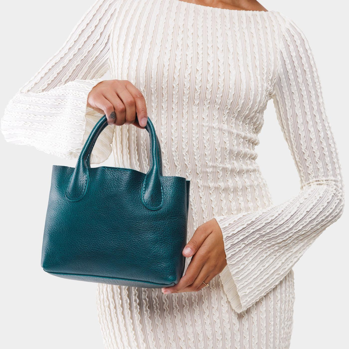Lagoon*Small | Petite tote purse with  structured leather handles and crossbody strap