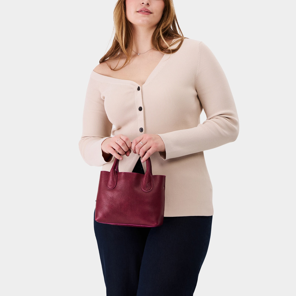 Orchid*Small | Petite tote purse with  structured leather handles and crossbody strap