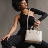 Bone  | Mid-size tote purse with  structured leather handles and crossbody strap