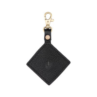 Pebbled--black | Diamond shaped leather AirTag holder on a lobster clasp keychain