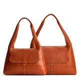 Sienna | Comparison image of a slouchy triangle shaped shoulder bag with a flap