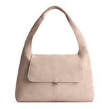 Taupe Large | Slouchy triangle shaped shoulder bag with a flap
