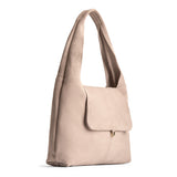 Taupe Large | Slouchy triangle shaped shoulder bag with a flap