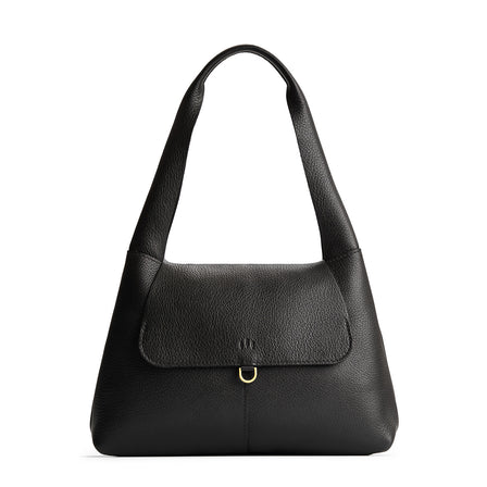 Pebbled--black*Medium | Slouchy triangle shaped shoulder bag with a flap