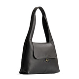 Pebbled--black Medium | Slouchy triangle shaped shoulder bag with a flap
