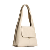 Pebbled Bone Medium | Slouchy triangle shaped shoulder bag with a flap