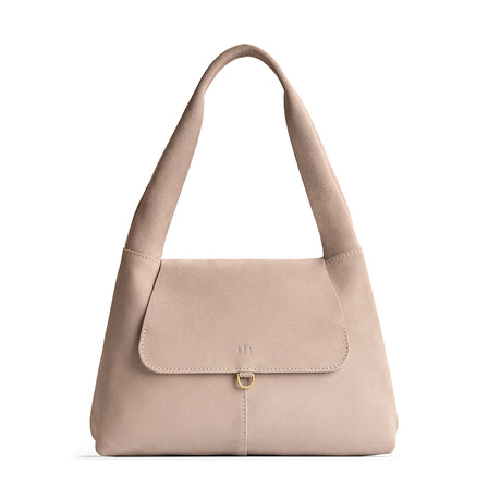Taupe*Large | Slouchy triangle shaped shoulder bag with a flap