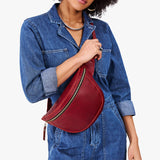 Chili Red | Model wearing a sling bag with front zipper