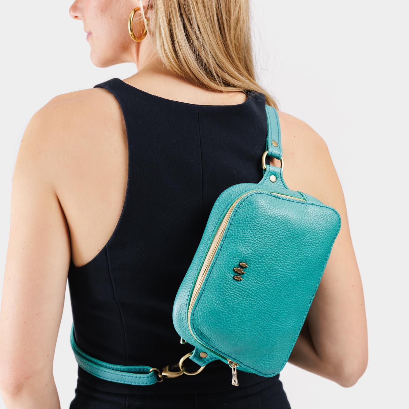 Seafoam | Model wearing sling bag on back