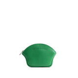 Jolly Green Small | Seashell shaped leather makeup bag with curved top zipper and flat bottom