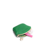Jolly Green Small | Seashell shaped leather makeup bag with curved top zipper and flat bottom