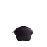 Pebbled--black Small | Seashell shaped leather makeup bag with curved top zipper and flat bottom