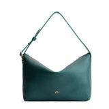 Sea Glass Large | Medium sized slouchy leather shoulder bag with zipper opening and three metal tree emblems