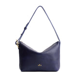 Cobalt Small | Petite slouchy leather shoulder bag with zipper opening and three metal tree emblems