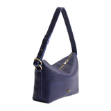 Cobalt Small | Petite slouchy leather shoulder bag with zipper opening and three metal tree emblems